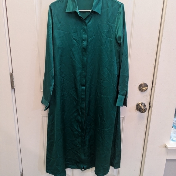 Slipintosoft 100% Mulberry Silk Green Midi Dress - Picture 3 of 6